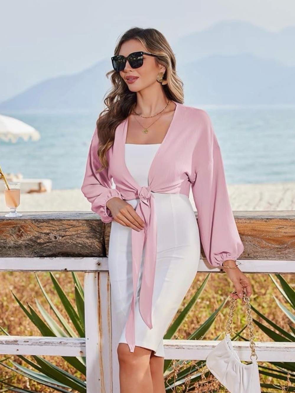 Pink Tie-Front Cropped Cardigan